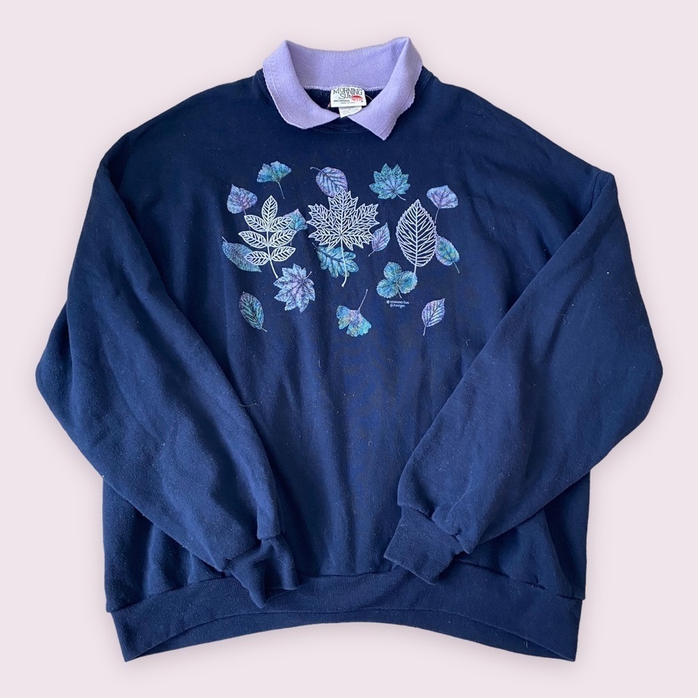 Vintage Collared Purple Fall Leaves Sweatshirt